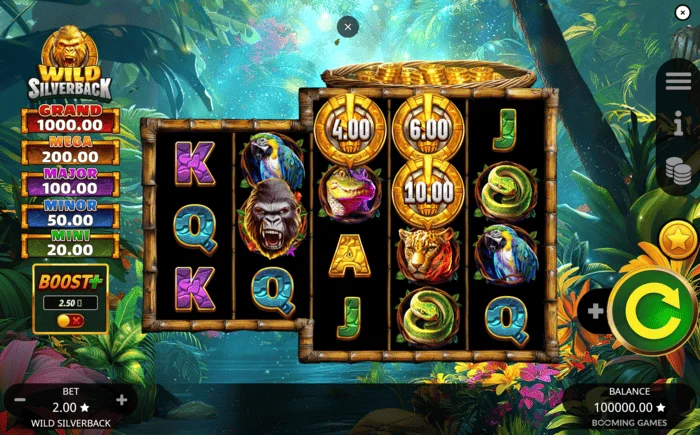 Wild Silverback – glavni zaslon igre z mrežo 3-3-4-4-4